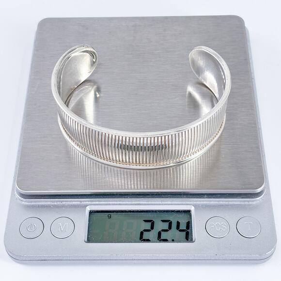 Vintage Sterling Silver 925 Ribbed Cuff Bracelet 7.25" - Picture 7 of 9